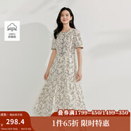 茵曼（INMAN）【商場同款】純棉撞色印繡花連衣裙2025夏季女裝新品長裙子 淡香杏 M