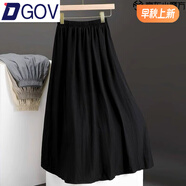 DGOV灰色高腰a字百褶半身裙女2025新款夏天感雪紡氣質(zhì)休閑長裙子 黑色 L 建議【100-120斤】