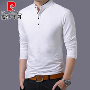 皮爾卡丹（pierre cardin）2025春秋季長(cháng)袖t恤男半高立領(lǐng)薄款上衣純色打底衫 立領(lǐng)-白色 春秋款 L 170推薦115-130斤