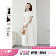 梵希蔓簡(jiǎn)約通勤黑色短袖連衣裙女2025年夏季新款收腰顯瘦小黑裙子 M6986 白色 L