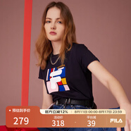 FILA 斐樂(lè )女裝官方女士短袖T恤夏季休閑運動(dòng)內搭t恤運動(dòng)上衣 傳奇藍-F11W118151F XS （155/76A/XS）
