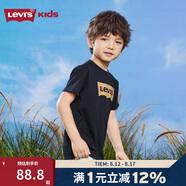 LEVI'S李維斯童裝兒童短袖T恤夏季男女童經(jīng)典蝙蝠標圓領(lǐng)上衣短T 黑美人