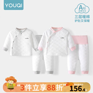 優(yōu)奇嬰兒衣服秋冬套裝寶寶保暖夾棉內(nèi)衣高腰護(hù)肚男女兒童2件套秋冬裝 2套【雅灰+淺紅】 90