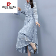 皮爾卡丹（pierre cardin）雪紡連衣裙2025年新款春秋女裝長袖夏天顯瘦氣質(zhì)長款媽媽中長裙子 灰色 今年流行的輕奢品牌 M