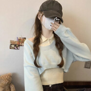 南木熊毛衣女秋季新款女裝針織2025年韓版洋氣減齡感鹽系港風(fēng)休閑慵懶風(fēng) 藍白兩件套M【80-120斤】