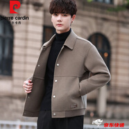 皮爾卡丹（pierre cardin）高檔品牌男裝 男士雙面呢夾克工裝2022新款潮加厚毛呢子短款外套 灰綠色 L 120-135斤左右