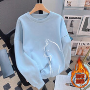 一寸相思霧霾藍寬松圓領(lǐng)衛衣女2026年秋冬新款爆款設計感上衣加絨加厚外套 霧霾藍-低頭貓咪【加絨款】 3XL 推薦【180-200斤】