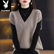 花花公子（PLAYBOY）品牌折扣專柜撤柜春秋針織背心中式雙排扣開衫毛衣馬甲女 3153駝色 均碼 80-140斤可穿