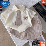迪士尼（Disney）男童夏裝套裝短袖新款洋氣寶寶兒童襯衫學(xué)院兩件套夏季小童裝 乖乖熊領(lǐng)帶套裝 90cm 均碼