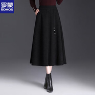 羅蒙（ROMON）垂感遮胯毛呢裙a字半身裙女中長款2025年高腰中式秋冬新款大擺裙 黑色 星空呢面料【裙長75cm】 L 建議105-115斤