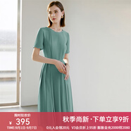 顏域（YANYEE）短袖百褶連衣裙2024夏天新款女裝氣質(zhì)女神范收腰顯瘦氣質(zhì)a字裙 綠色 XL/42