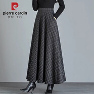 皮爾卡丹有口袋春秋冬季毛呢新款民族半身裙大擺高腰復古格子長(cháng)裙 灰黑格子-有口袋【裙長(cháng)85厘米】 3XL 建議155-170斤裙長(cháng)85厘米