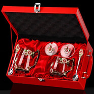 Luxury Flowers琺瑯彩杯新款女士高顏值家用花茶杯子辦公室精致水杯教師 【喜慶皮箱】矮杯+高杯+勺子+蓋子 301-400ml
