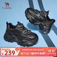 駱駝（CAMEL）老爹鞋女網(wǎng)面厚底老爹鞋舒適增高運(yùn)動(dòng)休閑運(yùn)動(dòng)鞋子 L24S283078黑色【四季款】 37
