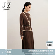 玖姿·安娜蔻浪漫香風(fēng)半高領(lǐng)羊毛壓褶毛衫連衣裙女冬款 咖啡 M