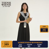 Teenie Weenie小熊春季學(xué)院風(fēng)中長款連衣裙氣質(zhì)黑色收腰百褶裙子女 黑色 M (165)