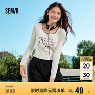 森馬長(zhǎng)袖T恤女短款蝴蝶結(jié)字母春秋溫柔蕾絲緊身上衣107624101001