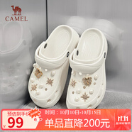 駱駝（CAMEL）洞洞鞋女時尚DIY鞋花休閑涼鞋顯高涼拖鞋 L25M071023 米白 38-39