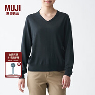 無印良品 MUJI 女式 羊毛桑蠶絲 V領(lǐng)毛衣 BAC02A0A 長袖針織衫 深灰色 L