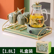 輕奢玻璃水壺茶杯套裝家庭客廳陶瓷杯子茶具待客冷水壺水杯套裝 【禮盒裝】森迷綠1.8L鉆石壺+電陶爐+4杯4勺+ 1L以上