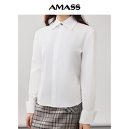 AMASS/阿瑪施 時尚商務百搭質感翻領單排扣小白襯衫5300865 白色 L
