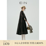 EIN言法式文藝玉蘭花十字繡小立領(lǐng)高腰分割碎褶連衣裙春新款 石墨黑 M