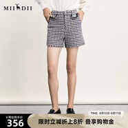 謎底毛呢格紋短褲女2024春季新款復(fù)古文藝直筒修身短褲241MK0145 海軍藍(lán)格 S