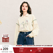 兩三事休閑長(cháng)袖襯衫女2024秋冬款女款寬松上衣內搭純棉襯衣花繪集 米白色-y S