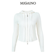 曼婭奴Migaino女裝秋季新款簡(jiǎn)約修身連帽羊毛針織開(kāi)衫MP32JK226 米白 M