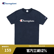 Champion夏季經(jīng)典款印花草寫LOGO圓領(lǐng)休閑運(yùn)動T恤無性別冠軍短袖男女情侶 藏青色(偏薄） M