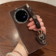 適用oppofindn5手機殼折疊新款x5高級感網(wǎng)紅山茶花腕帶華為matex6 后殼中軸電鍍月坑紋棕色山茶花皮質(zhì)腕帶 華為MateX3典藏版