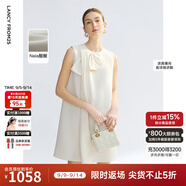 朗姿二醋酸黑白高級感蝴蝶結(jié)a字無袖輕禮服連衣裙2025年夏季新款 白色 2XL