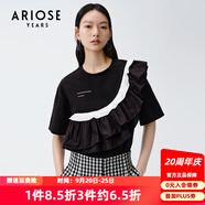 艾諾絲雅詩商場(chǎng)同款夏季新品純棉撞色拼接寬松T恤印花短袖20416101 黑色 XL