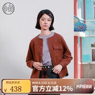 非魚非魚小短款羊毛呢料外套秋冬新款文藝復(fù)古小外套重工刺繡上衣 棕紅 M