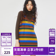 MLMR MY LIFE MY RULES秋裝新款女裝中裙背帶裙針織撞色條紋復(fù)古連衣裙M23307002 油綠色 XS