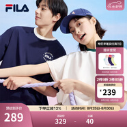 FILA 斐樂官方情侶款針織短袖衫夏季男子女子時尚休閑涼感抗菌T恤 秘鏡藍-DB L 175/96A