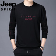 JEEP SPIRIT吉普國(guó)際品牌男士圓領(lǐng)衛(wèi)衣秋冬季2025新款長(zhǎng)袖中年繡花休閑打底衫 A31紅色秋款 S 165/80A100*125斤穿