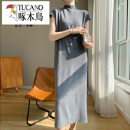 啄木鳥(niǎo)（TUCANO）針織連衣裙秋冬中長(cháng)款半高領(lǐng)毛衣女純色短袖寬松內搭打底針織衫女 淺灰色 L 110-145