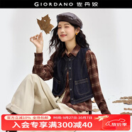 佐丹奴牛仔馬甲女新款洗水撞色明線(xiàn)圓領(lǐng)短款牛仔背心外套18374902 64牛仔原色 M