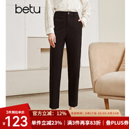 betu百圖女裝氣質(zhì)通勤款中高腰彈力毛呢休閑煙管顯瘦直筒西褲2110T52 黑色 XS