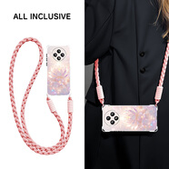 怡楓oppoA3pro手機殼新款掛脖a3 5g可背斜挎掛繩硅膠a3i好運金蓮活力版全包四角防摔女A3X保護套 透明-好運金蓮粉-掛件B179 oppoa3X