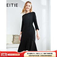 愛特愛（EITIE）秋冬商場同款優(yōu)雅通勤百搭收腰魚尾七分袖連衣裙女包臀6007747 黑20 M 160