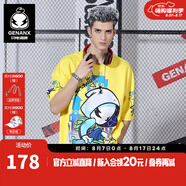 閃電潮牌（GENANX）太空棉夏季T恤男嘻哈情侶裝寬松字母印花動漫五分袖潮流短袖 黃色 XS