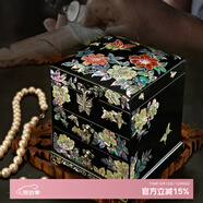 錦貝傳說(shuō) 螺鈿漆器木質(zhì)珠寶首飾盒收納項鏈歐式多層盒子禮品定制結婚禮物 E-014花開(kāi)富貴【多層-黑色】