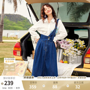 兩三事復古牛仔背帶裙女2025春季新款冬季新款牛仔裙半身裙裙子一人相伴 牛仔藍（小個子） S