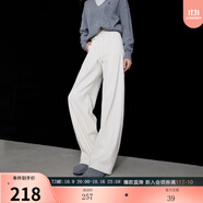三彩【宋軼同款】2025冬季新款慵懶休閑長褲松緊腰直筒褲保暖顯瘦M 米白色 M 160/68A 160/68A