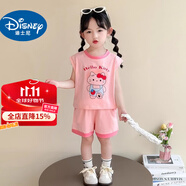 迪士尼（Disney）女童套裝夏裝2025新款兒童洋氣時(shí)髦女寶寶夏季背心褲子卡通兩件套 粉紅色 背心短褲kitty貓套裝 90