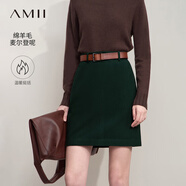 AMII2025冬優(yōu)雅百搭麥爾登呢羊毛呢半身裙女直筒裙短裙子12523131 墨綠 S