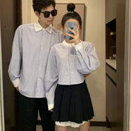 情侶裝春季2025小眾設(shè)計(jì)感韓版潮流顯瘦男女長袖襯衫法式一裙一衣 女襯衫 S