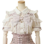 OIMG地蕾系裙子rojita蕾蕾少女明日女友原宿黑粉露肩蕾絲拼接蝴蝶結短 白粉色蝴蝶結襯衫 M